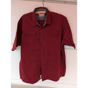 Wrangler Mens XL Short Sleeve Button Up Shirt Burgundy Twill Flex for Comfort